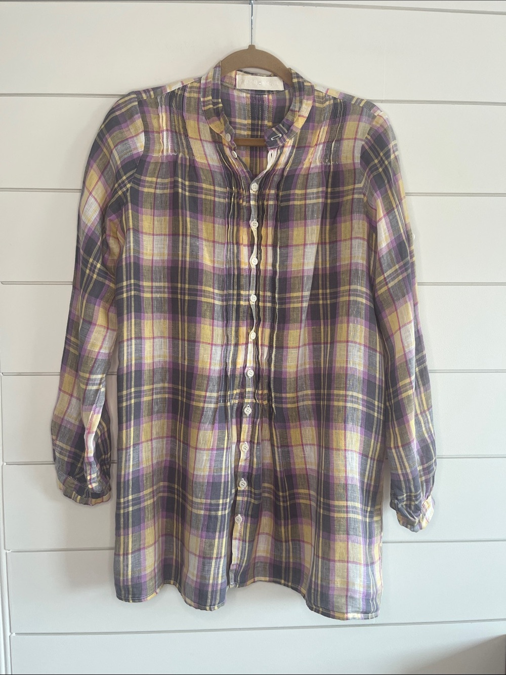 CP Shades Linen Plaid Shirt in Purple, Grey, Yellow & Cream Size XS